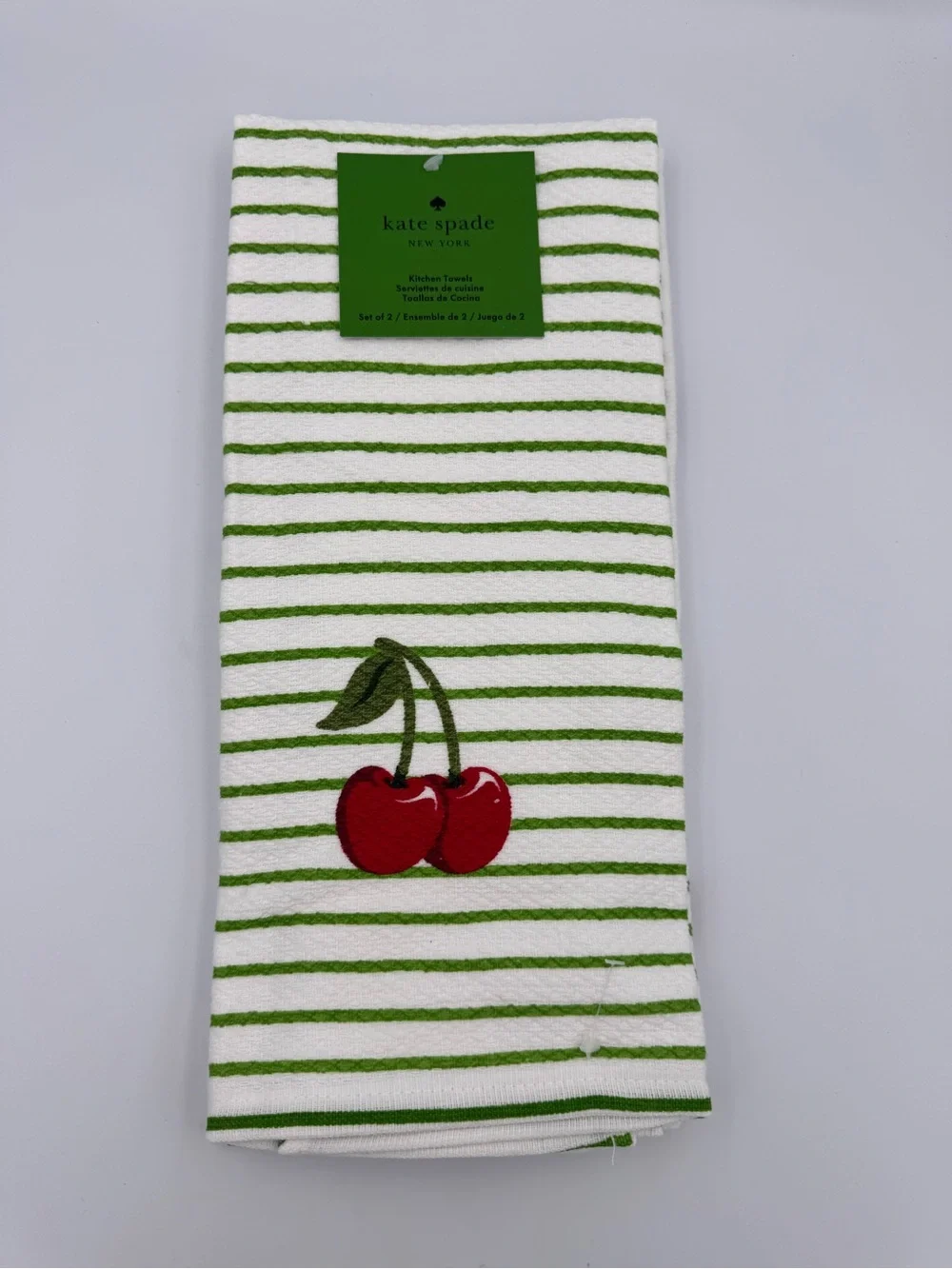 Kate Spade NY 4 Pc‎ Kitchen Towel Set Cherry Orange Stripes NWT Coastal